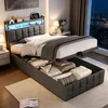 INONEFT Boxspringbett 90x200 cm,LED Einzelbett Polsterbett Produktbild-Vorschau 1
