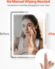 A split image showing a woman's face reflected in a mirror. The left side of the mirror is fogged up, while the right side is clear. Text overlays highlight the product's features. Anteprima dell’immagine prodotto