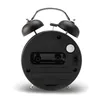 The back of a black analog alarm clock with twin bells. Voir les images du produit