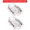 Two wire pull-out drawers for a cabinet are shown with dimensions labeled. Voir les images du produit