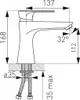 A technical drawing of a faucet with dimensions and angles indicated. Náhled obrázku produktu