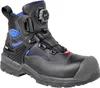 A black safety boot with blue accents and a BOA lacing system. Produktbild-Vorschau