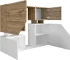 A modern modular sideboard with a combination of wood-grain and white finishes, shown with some doors open. Produktbild-Vorschau