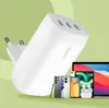 A white Belkin charger is shown with various electronic devices like smartphones, earbuds, and a laptop. Produktbild-Vorschau