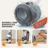 Collage showing a self-cleaning cat litter box being cleaned and its parts. Produktbild-Vorschau
