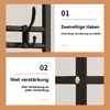 Two panels showing features of a coat rack. The top panel shows a close-up of hooks, labeled '01 Zweireihige Haken' and 'Zweireihige Verstärkung ist stabiler'. The bottom panel shows a joint, labeled '02 Niet verstärkung' and 'Niet verstärkung an jeder Ver Produktbild-Vorschau