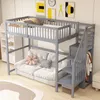 A loft bed with a sofa underneath, decorated with artwork on the wall. Produktbild-Vorschau