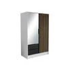 A modern wardrobe with a mirrored door and slatted door, set against a white background. Produktbild-Vorschau