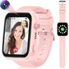 A pink smartwatch is shown with a video call on its screen, and another smartwatch is displayed separately. Voir les images du produit