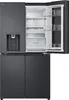 An open, modern, dark gray refrigerator with a water dispenser. Produktbild-Vorschau