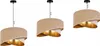 Three identical pendant lamps are displayed side-by-side against a white background, showcasing different height adjustments. Produktbild-Vorschau