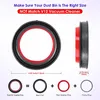 Diagram showing the dimensions and components of a dust bin sealing ring set. Voir les images du produit