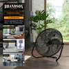 A black fan is shown in a room with a plant and furniture, with text overlays describing its placement options. Anteprima dell’immagine prodotto