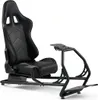 A black racing simulator cockpit with a seat and frame, shown from a side angle against a white background. Produktbild-Vorschau