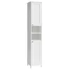 A tall, white storage cabinet with two doors and open shelves. Náhled obrázku produktu