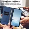A person is holding a blue phone case with cards and cash inside, while another person is using a payment terminal in the background. Voir les images du produit