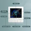 A digital thermostat with a detailed display and labeled features. Voir les images du produit