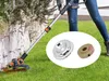 A person is using a string trimmer in a garden, with a close-up of trimmer blade accessories in the foreground. Anteprima dell’immagine prodotto