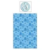 The image shows the Avengers logo above a blue patterned fabric. Produktbild-Vorschau