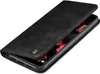A black flip case for a smartphone is shown from a diagonal angle, with the cover open to reveal the phone screen. Produktbild-Vorschau