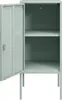 An open mint green metal cabinet with two shelves, shown against a white background. Anteprima dell’immagine prodotto