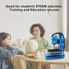 A young girl and an adult are looking at a globe on a table, with a 3D printer in the foreground. Produktbild-Vorschau