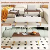 A split image showing a coffee table in two different configurations: as a work desk with a lifted top and as a coffee table with the top lowered. Podgląd zdjęcia produktu