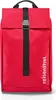 A red backpack with a black strap and buckle. Voir les images du produit