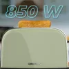 A close-up of a green toaster with a piece of toast in it, with text overlay indicating wattage. Anteprima dell’immagine prodotto