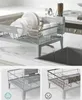 A collage showing a dish drying rack in a kitchen and close-ups comparing its condition. Produktbild-Vorschau