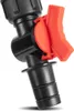 Close-up of a black plastic valve with a red handle. Podgląd zdjęcia produktu