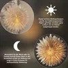 Collage showing a paper star lantern in different lighting conditions and with descriptive text. Podgląd zdjęcia produktu