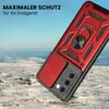 A red and black phone case with a ring holder is shown in a snowy, outdoor environment. Produktbild-Vorschau