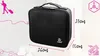 A black cosmetic bag with dimensions indicated, alongside travel-related graphics. Náhľad obrázku produktu