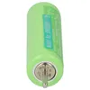 A close-up, studio shot of a green cylindrical battery with silver metal contacts at the bottom. Produktbild-Vorschau