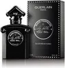A black bottle of Guerlain Black Perfecto perfume and its matching black box are displayed side-by-side against a black background. Podgląd zdjęcia produktu