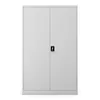A gray metal filing cabinet with two doors and a central lock. Voir les images du produit