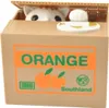 A coin bank shaped like a cardboard box with a cat peeking out. Anteprima dell’immagine prodotto