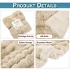 A collage of four images showcasing a beige plush blanket, highlighting its texture, design, and edges. Produktbild-Vorschau