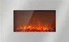 A modern electric fireplace with a brushed metal frame and a glass front displaying realistic LED flames. Podgląd zdjęcia produktu