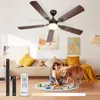 A child and a dog are playing on the floor near a couch, with a ceiling fan overhead. Produktbild-Vorschau