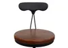 A close-up view of a bar stool with a wooden seat and a black backrest. Podgląd zdjęcia produktu