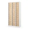 A tall, narrow cabinet with multiple small lockers, each with a wooden door and a silver lock mechanism, set against a white background. Náhled obrázku produktu