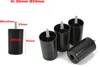 Four black plastic furniture feet with threaded bolts are displayed against a white background. One foot is shown with dimensions indicated by red lines and text. Voir les images du produit