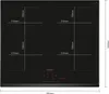 A top-down view of a black induction hob with measurement lines and dimensions indicated. Produktbild-Vorschau