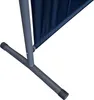 Close-up of the base of a dark blue screen on a gray metal stand. Produktbild-Vorschau