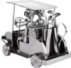A metallic sculpture of a golf cart with two figures and golf clubs. Podgląd zdjęcia produktu