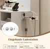 A close-up view of a vanity table with a built-in charging station and a hairdryer holder. Voir les images du produit