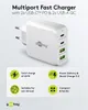 A white multiport fast charger with multiple USB ports and brand logo, presented with feature callouts. Podgląd zdjęcia produktu
