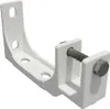 A white metal bracket with a bolt and nut attached, isolated on a white background. Produktbild-Vorschau
